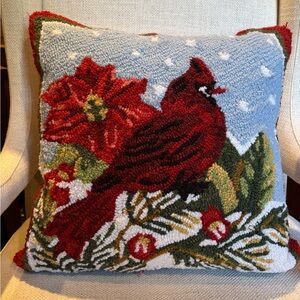Holiday Cardinal Wool Needlepoint Pillow